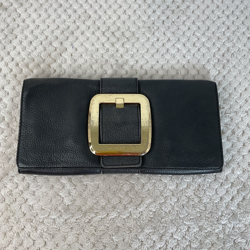 Michael Kors Black Leather Slim Large Clutch